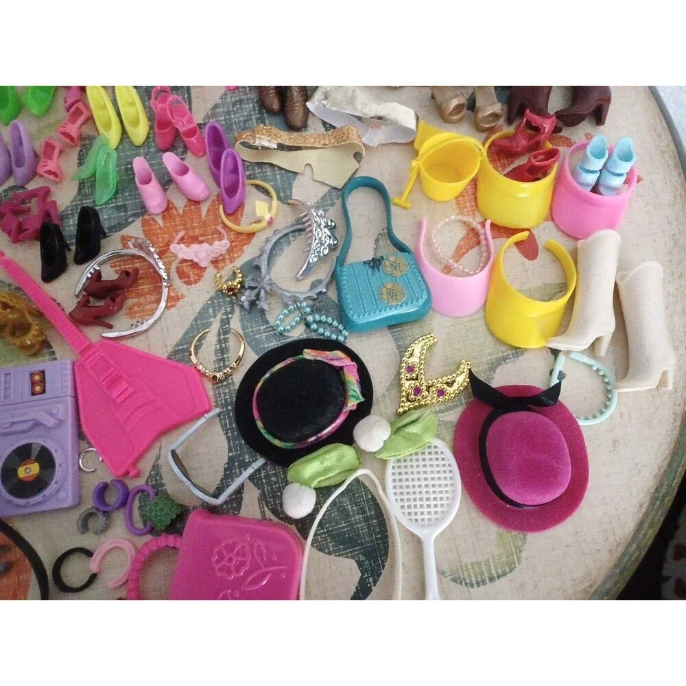 Large Lot of Miscellaneous Barbie Doll Accessories Shoes Purses, Lots More Vtg